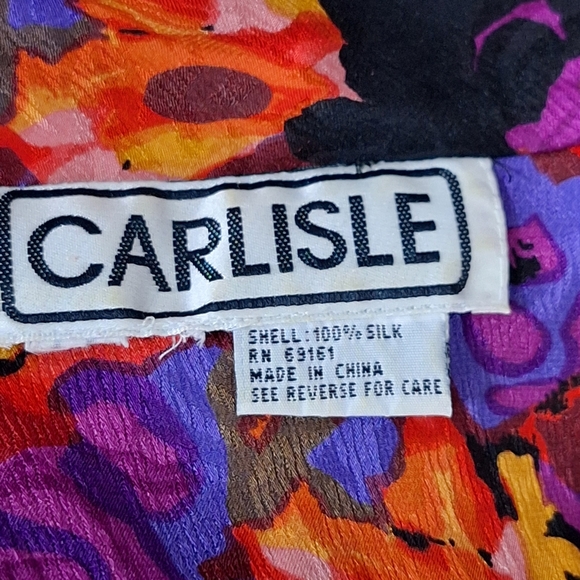 Carlisle Rare 90’s Vintage Multicolor 100% Silk Floral Cottagecore Blouse Size M - Picture 12 of 15